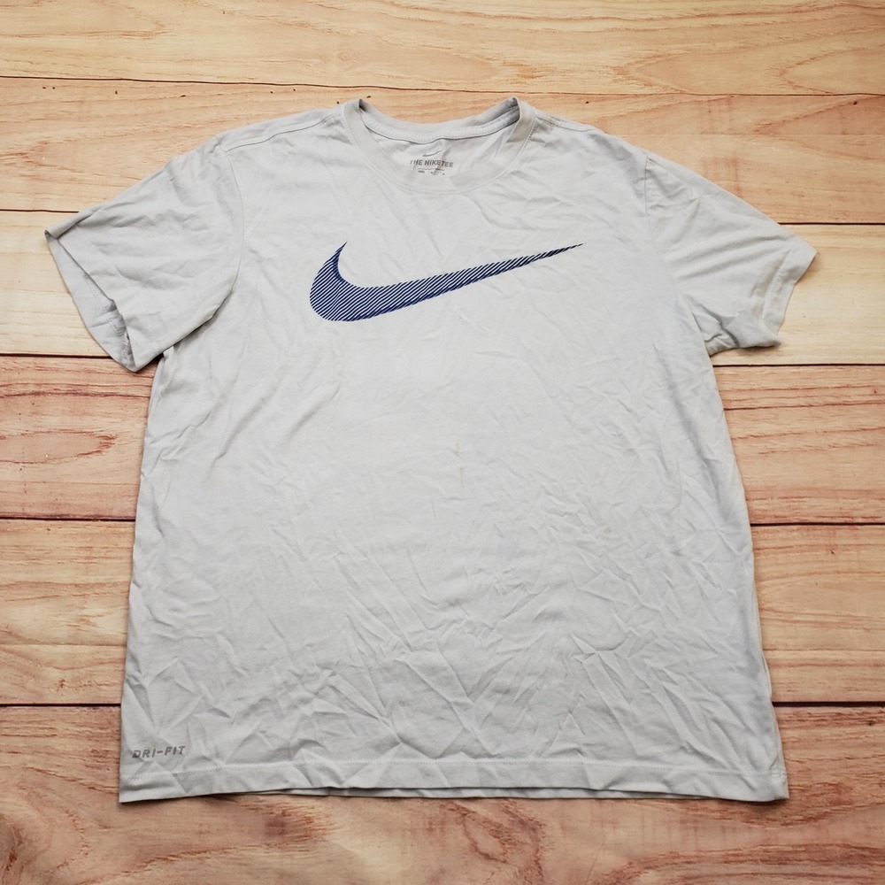 Nike Dri-FIT Shirt Mens Large White Swoosh Logo Athletic Training Tee Top